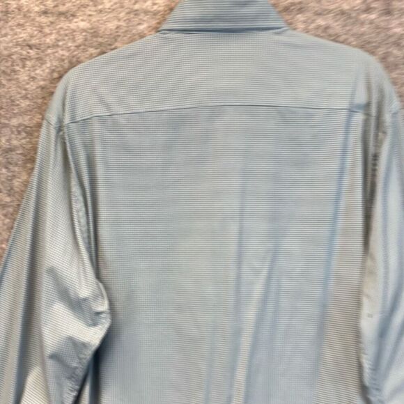 PETER MILLAR Summer Comfort Button Down Shirt Men's Large Blue Black Micro Plaid - Picture 13 of 14